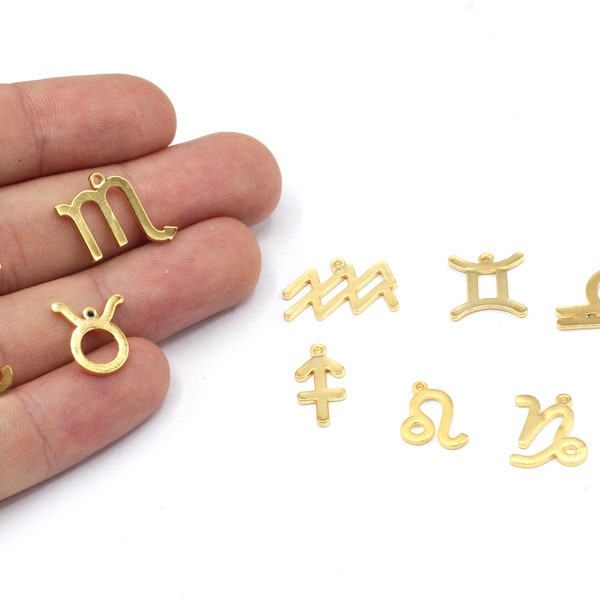 24k Shiny Gold Plated Zodiac Sings Charm, Astrology Charm, Horoscope Charm, Zodiac Signs Pendant, Gold Plated Findings, GD724