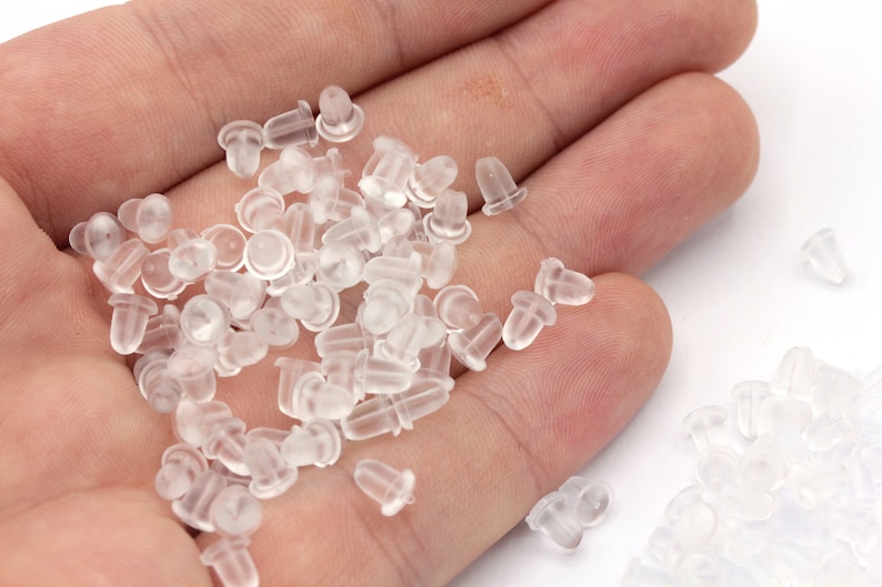 100 Pcs Silicon Earring Backs, Earrings Stopper, Clutch Earring Backs, Earring Stop, Earring Findings, Earring Nuts, Silicon Stopper, MJ66 image 1