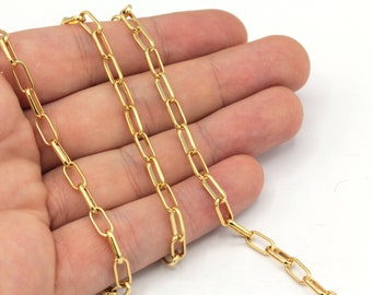 4x9mm 24k Shiny Gold Plated Paperclip Chain, Gold Link Chain, Cable Chain, Soldered Chain, Rectangular Chain, Gold Plated Chain, TM016