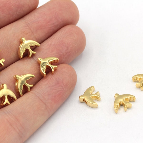 10x11mm 24k Shiny Gold Plated Bird Beads, Animal Beads, Bird Spacer Beads, Bird Connector, Bird Bracelet Charm, Gold Plated Findings, GD992