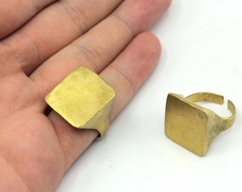 Raw Brass Adjustable Square Ring, Brass Square Ring, Blank Square Ring,  Brass Blank Ring, Brass Adjustable Rings, Brass Findings, ARA101