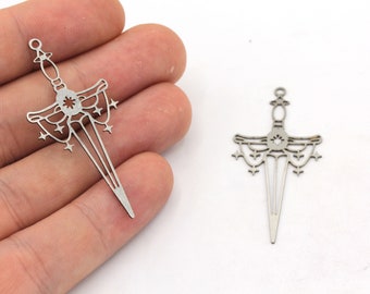 20x46mm Stainless Steel Sword Charm, Knight's Sword Pendant, Long Sword Charm, Steel Earring Pendant, Laser Cut Charm, Steel Findings, BM215