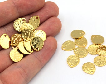 10x12mm 24k Shiny Gold Drop Charm, Tear Drop Pendat, Hammered Drop Charm, Earring Pendant, Earring Finding, Gold Plated Findings, BM454