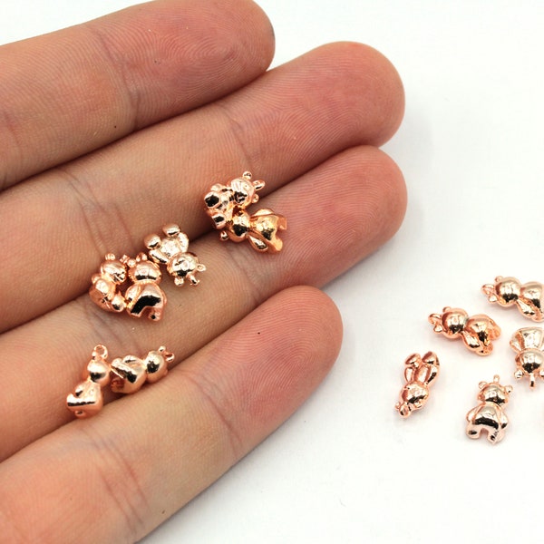 6x10mm Rose Gold Plated Mini Bear Charm, Tiny Bear Pendant, Small Bear Pendant, Bear Bracelet Charm, Rose Plated Findings, GD877