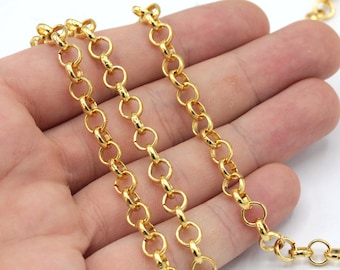 6mm 24k Shiny Gold Plated Rolo Chain, Gold Round Link Chain, Rolo Link Chain, Open Link Chain, Bulk Chain, Gold Plated Chain, HC002