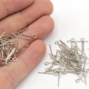 100 Pcs 23 Ga 15mm Silver Plated Eye Pin, Silver Plated Eye Pin, Eye Pins, Silver Eye Pins, Jewelry Making, Silver Plated Findings