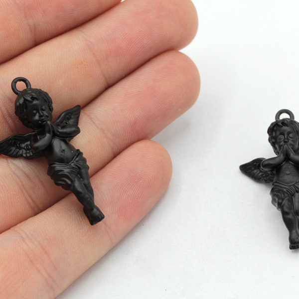 19x38mm Black Plated Baby Angel Charm, 3D Baby Angel Charm, Necklace Charm, Black Angel Charm, Cherub Charms, Black Plated Findings, GD411