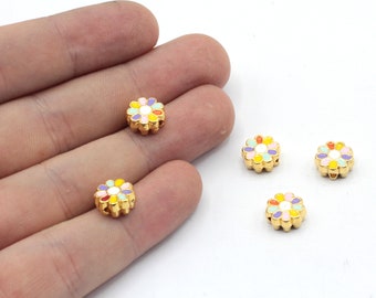 9mm 24k Shiny Gold Plated Multicolor Daisy Beads, Colorful Beads, Enamel Beads, Spacer Beads, Bracelet Charm, Gold Plated Findings, GD1059