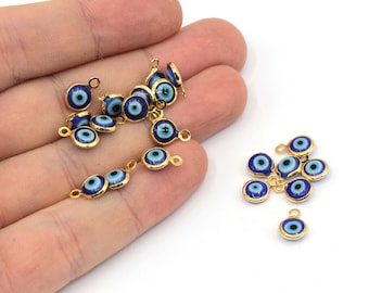 5 st 6 x 10 mm 24k glänsande guld mini-berlock med onda ögon, glasberlock med onda ögon, liten berlock med onda ögon, pärlor med onda ögon, förgyllda detaljer, GD051