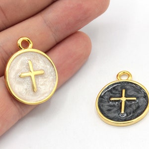 22x27mm 24k Shiny Gold Plated Round Cross Charm, Cross Medallion Charm, Enamel Cross Charm, Cross Pendant, Gold Plated Findings, GD908