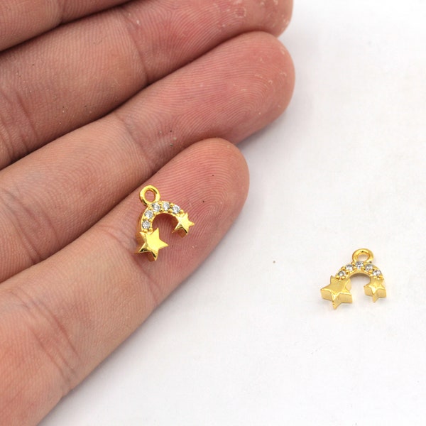 9mm 24k Shiny Gold Mini Rainbow Charm, CZ Micro Pave Rainbow Charm, Zirconia Charms, Rainbow Earring Charms, Gold Plated Findings, ZC297