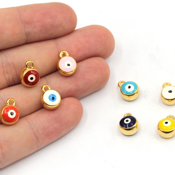 8mm 24k Shiny Gold Plated Enamel Evil Eye Charm, Tiny Evil Eye Charm, Enamel Eye Charm, Evil Eye Bracelet Charm, Gold Plated Findings, GD560