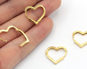 16mm 24k Shiny Gold Plated Leverback Hart Oorbel, Hart Leverback, Hart Huggie Oorbellen, Gouden Leverback Oorringen, Oorbel Sluiting, MJ323