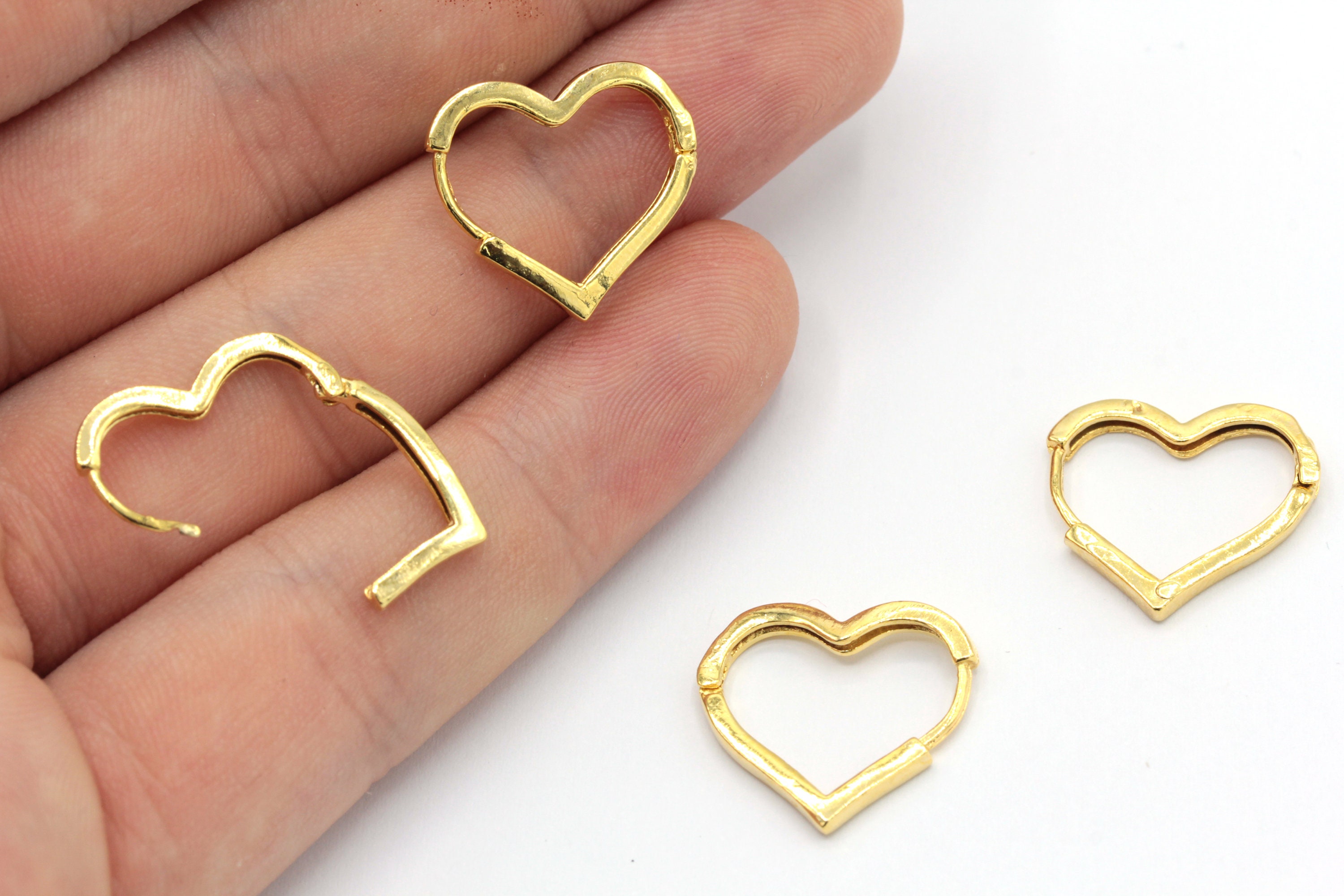 16mm 24k oro lucido placcato Leverback orecchino cuore, cuore leverback, orecchini cuore hugie, oro orecchini leverback, orecchini orecchini, orecchin