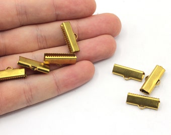 Cierres de cinta de latón de 20 mm, tapas de extremo de engarce, garras de cinta, extremos de engarce, conector, engarces de extremo de cinta, tapas de extremo de cordón de latón, accesorios de latón, RW498