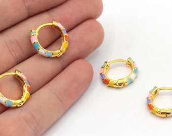 17mm 24k Shiny Gold Plated Colorful Hoop Earring Earrings, Round Leverback Earring, Huggie Earrings, Hoop Earrings, Gold Earrings, GD975