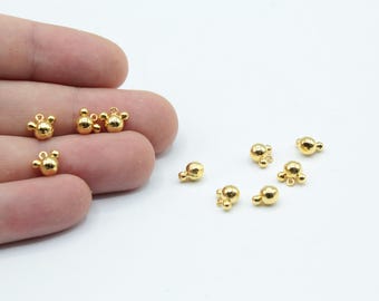 8mm 24k Shiny Gold Minimalist Mickey Mouse Charm, Minnie Mouse Charm, Mouse Charm, Cute Animal Charm, Bracelet Charm, Gold Plated Findings