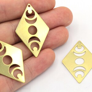 25x40mm Raw Brass Rhombus Moon Phase Charm, Rhombus Charm, Diamond Shape Charm, Earring Pendant, Earring Findings, Brass Findings, BM046
