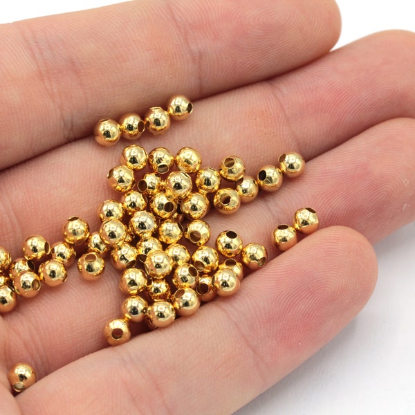 4mm 24k Shiny Gold Tiny Ball Beads , Ball Spacer Beads, Gold Ball Beads, Bracelet Connector, Bracelet Charm, Gold Plated Findings, GD343