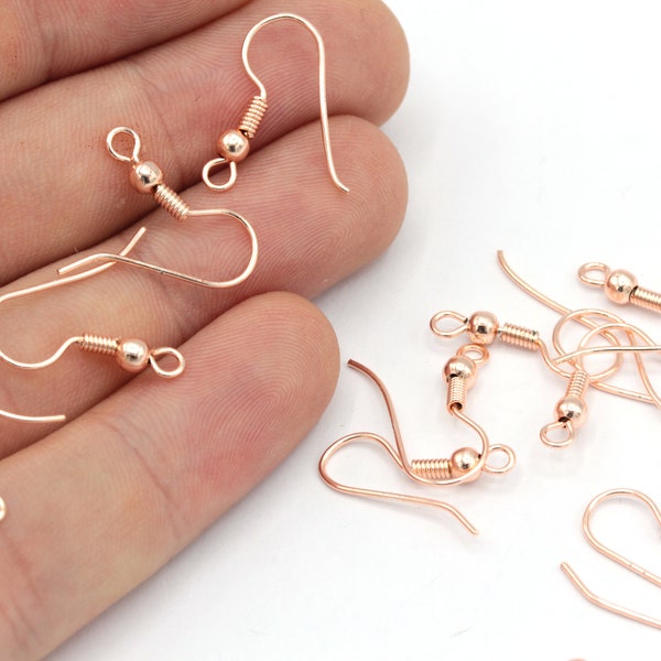 10 Pcs 17mm Rose Gold Plated French Hook, Rose Hook Earrings, Rose Ear Wire, Rose Earring, Ear Wire, Rose Plated Findings, MJ071