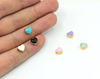 7mm 24k Shiny Gold Plated Enamel Heart Beads, Love Charm, Heart Spacer Beads, Bracelet Charms, Enamel Beads, Gold Plated Findings, GD988