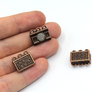 11x18mm Antique Copper 3 Loops Magnetic Clasps, Multi Strand Clasps, Bracelet Clasps, Rectangle Clasp, Antique Copper Plated Findings, JM214