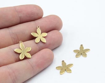 Dije de flor pequeña de acero inoxidable y oro de 18 quilates, dije de flor de oro, mini colgante floral, dije de pulsera, dije de acero, accesorios de acero inoxidable