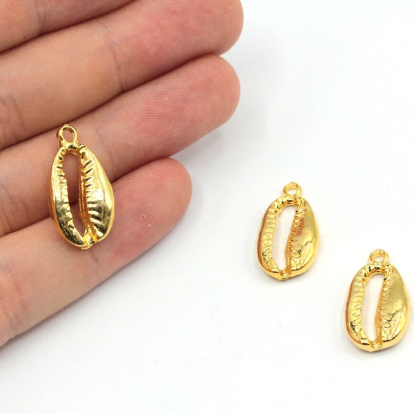 12x23mm 24k Shiny Gold Plated Cowrie Charm, Gold Sea Shell Pendant, Beach Pendant, Sea Life Charms, Gold Plated Findings, GD253