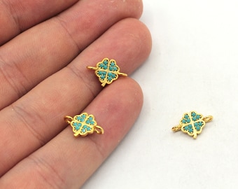 8x13mm 24k Shiny Gold Mini Clover Bracelet Charm, CZ Micro Pave Clover Charm, Zirconia Charms, Clover Connector, Gold Plated Findings, ZC430