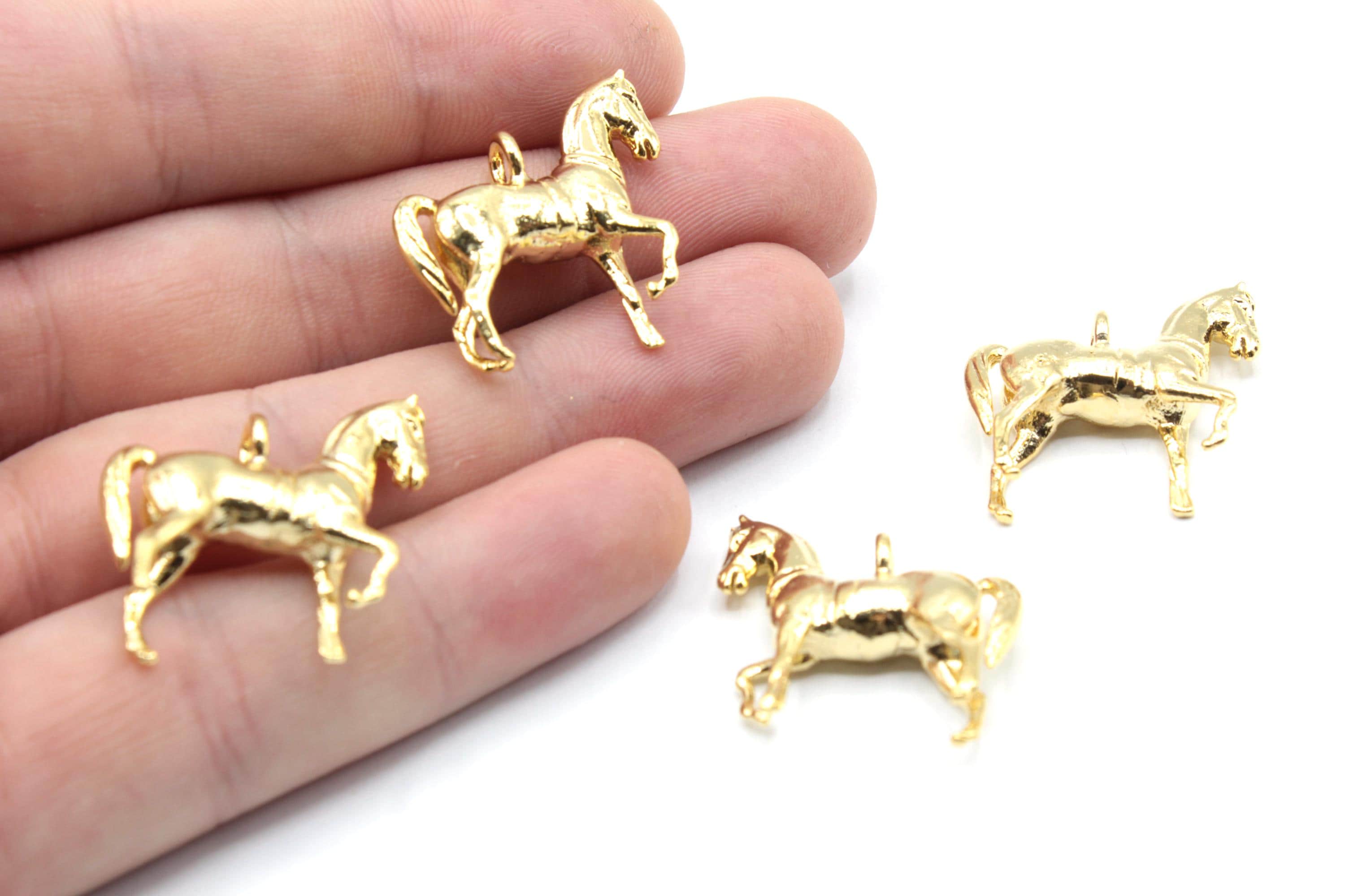 25x26mm 24k Shiny Gold Plated Large Horse Charm, Gold 3D Horse Pendant, Animal Lover Charm, Adventurer Pendant, Necklace Charm, DIY Jewelry