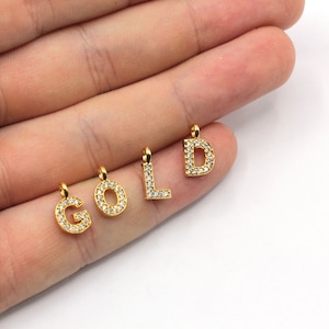5 x 8 mm 24k glänzend vergoldet CZ Micro Pave Buchstaben Anhänger, Pave Buchstaben Anhänger, Anfangs Anhänger, Buchstaben Armband, Vergoldetes Zubehör, ZC279