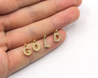 5x8mm 24k Shiny Gold Plated CZ Micro Pave Letter Charm, Pave Letter Charm, Initial Charm, Letter Bracelet, Gold Plated Findings, ZC279