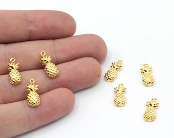 6x15mm 24k Shiny Gold Plated Pineapple Charm, Tiny Pineapple Pendant, Gold Fruit Charm, Bracelet Charm, Pineapple Beads, Gold Plated Finding