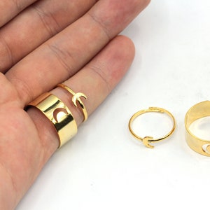 Anel de casal de lua banhado a ouro brilhante 24k de 16-17 mm, anéis de amante correspondentes, anéis de amante, conjunto de anéis de ouro, anéis banhados a ouro, GR041