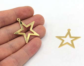 22 x 24 mm Gold Star Charm, Blank Star Charm, himmlischen Charme, Ohrring Verbinder, Ohrring Anhänger, Ohrring Zubehör, Vergoldet Finden, TW342