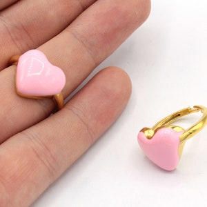 16-17mm 24k Shiny Gold Plated Adjustable Enamel Heart Ring, Enamel Rings, Dainty Ring, Rings For Women, Gold Plated Rings, GD649