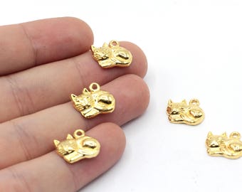 24K 光沢のある金メッキの猫チャームペンダント、フィリグリー猫