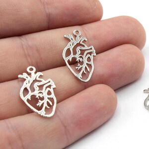 13x22mm Rhodium Anatomical Heart Charm