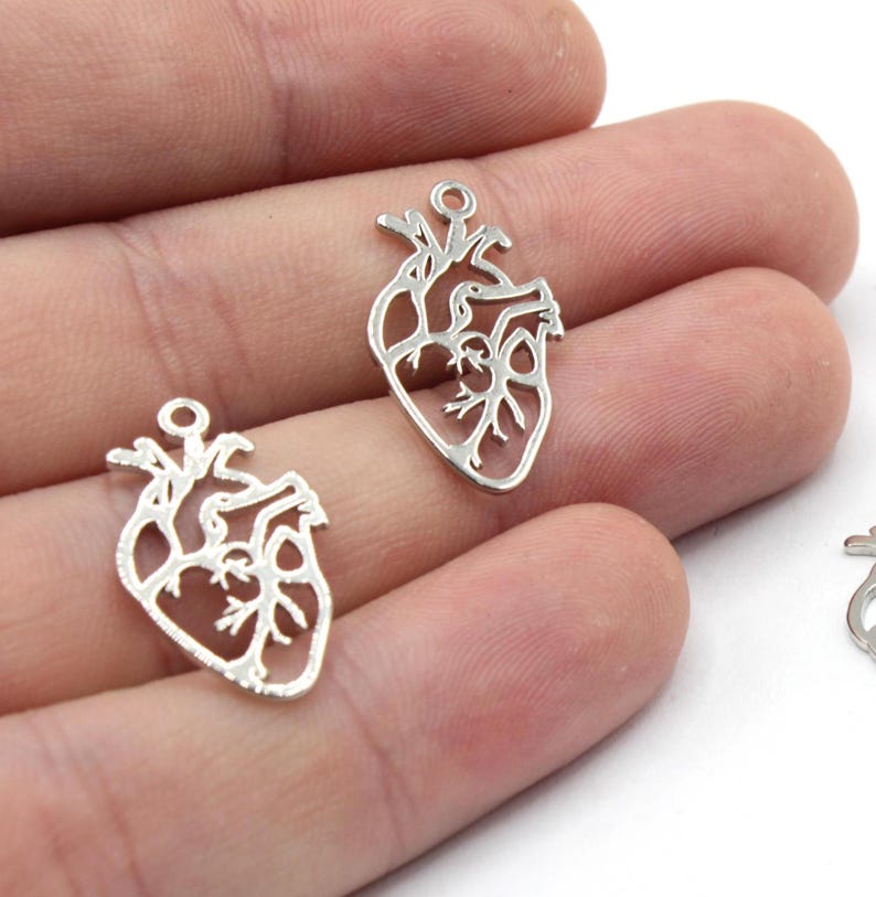 13x22mm Rhodium Anatomical Heart Charm