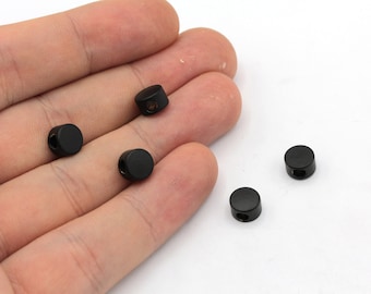7mm Black Flat Round Beads, Round Spacer Beads, Geometric Beads, Circle Beads, Bracelet Connector, Black Beads, Black Plated Findings, BM108