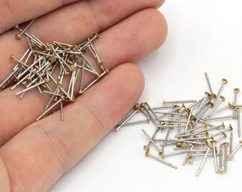 50 st. 2 mm örhängesstift i rostfritt stål, platt örhängesstift, örhängesstift, örhängesstift, platt vadderad örhänge, örhängesstift, ståldetaljer, MJ085