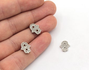 Encanto Hamsa de rodio de 9x12 mm, pulsera CZ Micro Pave Hamsa, conector de pulsera Pave, cuentas Hamsa, hallazgos chapados en rodio, ZC70-71