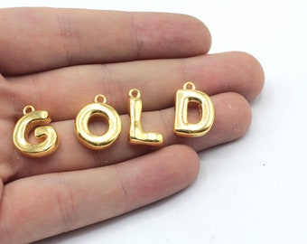 24k Shiny Gold Plated Balloon Letter Charm, Letter Charm, Gold Letter Pendant, Initial Charm, Letter Necklace, Gold Plated Findings, EB001