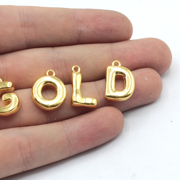 24k Shiny Gold Plated Balloon Letter Charm, Letter Charm, Gold Letter Pendant, Initial Charm, Letter Necklace, Gold Plated Findings, EB001