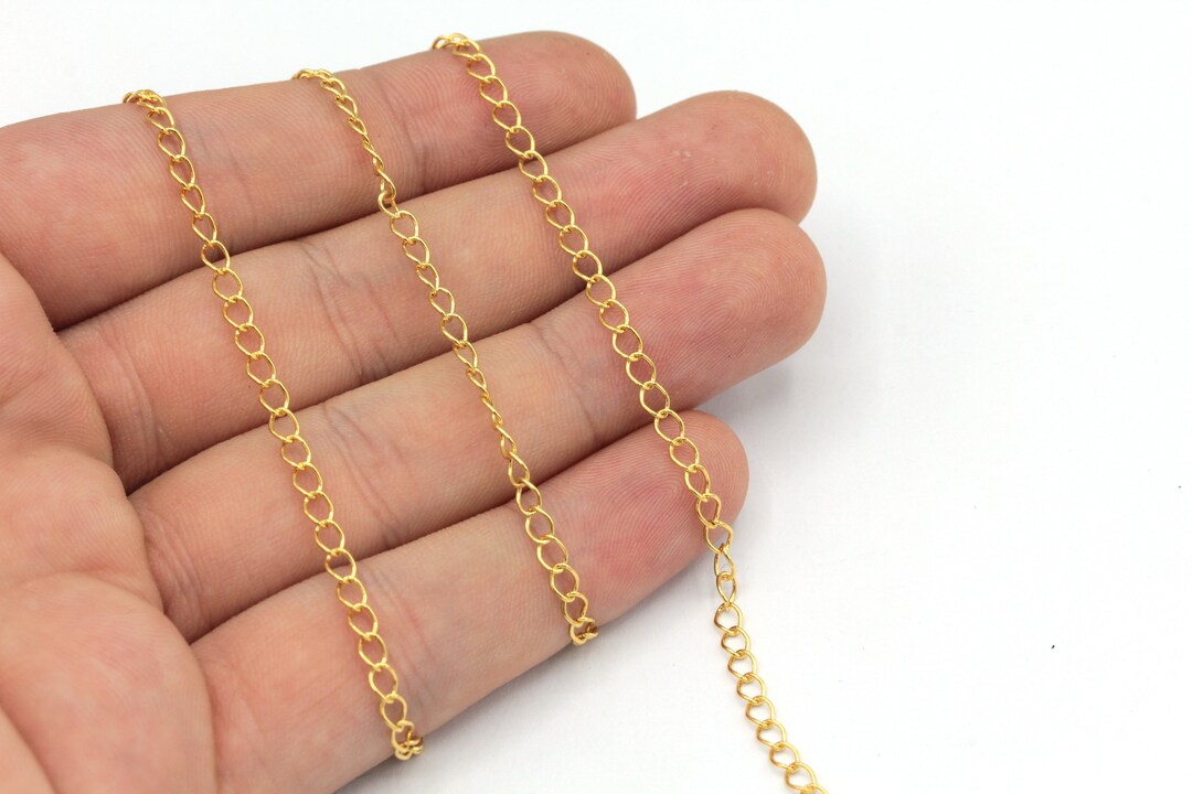3x4mm 24k Shiny Gold Plated Extender Chain, Gold Oval Link Chain