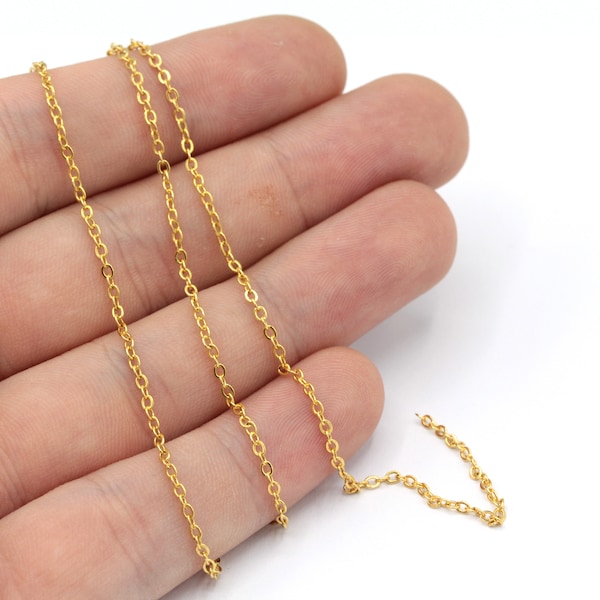 2mm 24k Shiny Gold Plated Tiny Cable Chain, Flat Rolo Chain, Gold Box Chain, Gold Satellite Chain, Soldered Chain, Gold Plated Chain, CN011