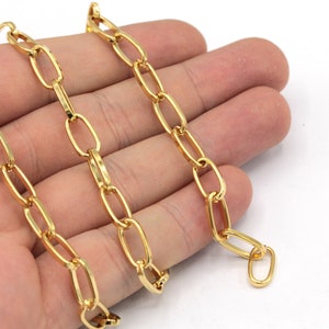 6x12mm 24k Shiny Gold Oval Link Necklace Chain, Gold Link Chain, Open Link Chain, Thick Link Chain, Bulk Chain, Gold Plated Chain, TM066