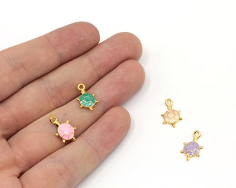 9x16mm 24k Shiny Gold Plated Mini Turtle Charm, Enamel Turtle Charm, Tiny Turtle Charm, Animal Pendant, Gold Plated Findings, GD1158