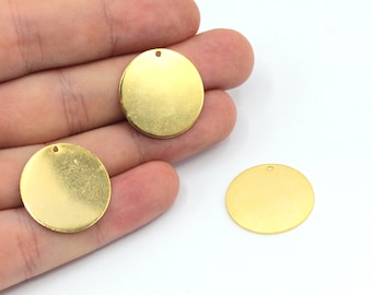Ciondolo rotondo grande in oro da 22 mm, ciondolo a disco rotondo, targhetta per stampaggio, ciondolo a disco piatto, moneta personalizzata, creazione di gioielli, accessori placcati in oro, BM369