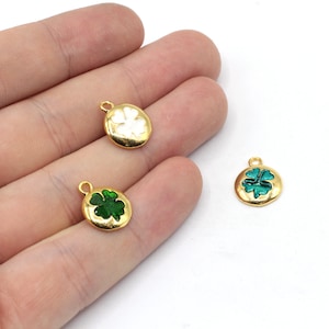 12x24mm 24k Shiny Gold Plated Clover Charm, Clover Bracelet Charm, Clover Bead, Enamel Clover Charm, Gold Plated Findings, GD963